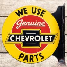 We Use Chevrolet Genuine Parts DS Tin Flange Sign w/ Logo