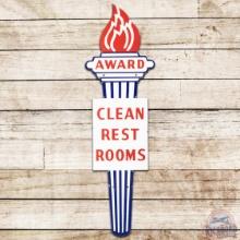 Standard Oils Clean Rest Rooms Award Die Cut DS Porcelain Sign w/ Flame