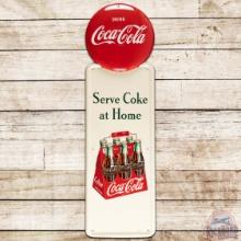 1948 Coca Cola "Serve Coke at Home" SS Tin Pilaster Sign w/ 6 Pack