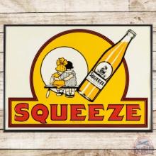 NOS Squeeze Soda Pop Embossed SS Tin Sign w/ Kids & Bottle