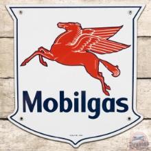 Mobilgas Gasoline SS Porcelain Pump Plate Sign w/ Pegasus