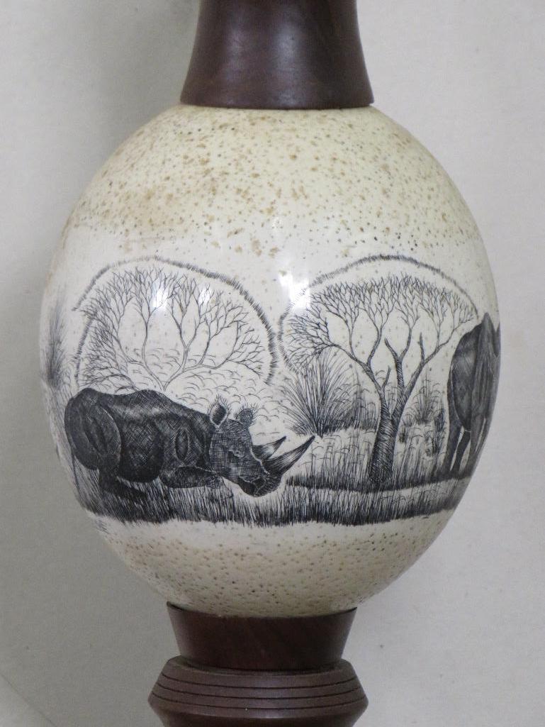 Ostrich Egg Lamp (Rhino Scene) AFRICAN ART