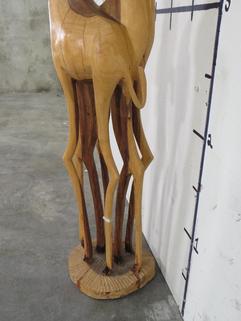Beautiful Double Giraffe Carved Wood Statue AFRICAN ART