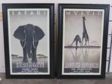 2 Framed Art Prints w/African Safari Theme, "Serengei" & "South Africa" (ONE$)