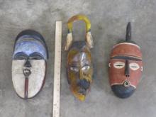 3 Hand Carved & Painted Wood Masks from Nigeria (ONE$) AFRICAN ART
