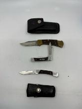Lot of 3 Folding Buck Knives w/ 2 Sheaths