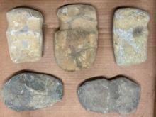 Lot of 5 Grooved Stone Axes, Found in Moorestown, New Jersey, Longest is 6"