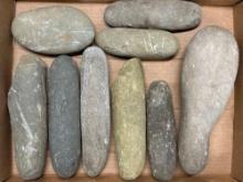 8 Pestles and a Mano Stone, Found in Burlington Co., New Jersey, Longest is 9 3/4"