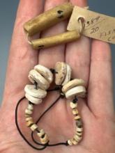 Nice Strand of Shell and Bone Beads, Mississippian, Found in Fleming Co., Kentucky, Ex: Burley Colle