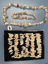 NICE Lot of Beads- x2 Strands Mesoamerican (Jadeite, Stone Beads) + Fossil Beads, Mexico,