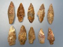 Well-Made Cohansey Quartzite Points, Longest is 2 3/4", Archaic Stem, Found in Gloucester Count