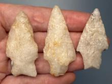 Lot of 3 Quartz Stem Points, Longest is 2", Found in Gloucester County, New Jersey