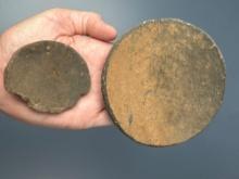 Pair of Pottery Pot Lids, Largest is 4 1/4" in Diameter, Found in Central, NY, Ex: Paul Frey,