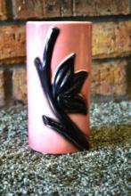VINTAGE Royal Copley Art Deco Pink Vase with Black Lotus Flower