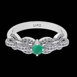 0.77 Ctw VS/SI1 Emerald And Diamond Prong Set 14K White Gold Vintage Style Ring