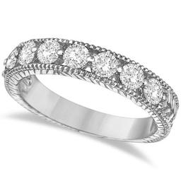 Antique style Scrollwork Diamond Wedding Ring Band 14k White Gold 1.04ctw