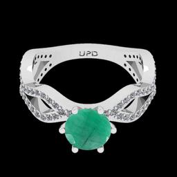 1.74 Ctw VS/SI1 Emerald And Diamond Prong Set 14K White Gold Vintage Style Ring
