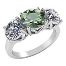 Certified 1.50 CTW Genuine Green Amethyst And Diamond 14K White Gold Ring