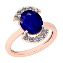 1.39 Ctw I2/I3 Blue Sapphire And Diamond 14K Rose Gold Ring