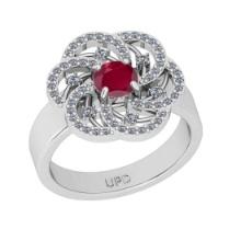 0.84 Ctw SI2/I1 Ruby and Diamond 14K White Gold Engagement Halo Ring