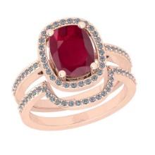 2.37 Ctw SI2/I1Ruby and Diamond 14K Rose Gold Engagement set Ring
