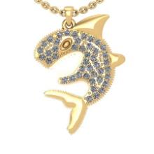 0.61 Ctw SI2/I1 Diamond 14K Yellow Gold Fish Pendant Necklace