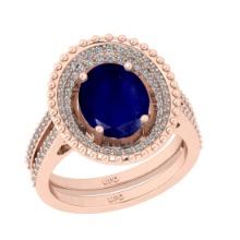 3.04 Ctw I2/I3 Blue Sapphire And Diamond 14K Rose Gold Engagement Ring