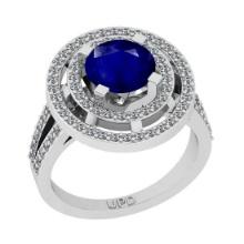 2.10 Ctw SI2/I1 Blue Sapphire And Diamond 14K White Gold 2 Row Engagement Halo Ring