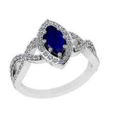 1.32 Ctw I2/I3 Blue Sapphire And Diamond 14K White Gold Engagement Ring