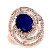5.53 Ctw I2/I3 Blue Sapphire And Diamond 14K Rose Gold Engagement Ring