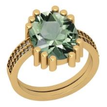 20.63 Ctw SI2/I1 Green Amethyst And Diamond 14k Yellow Gold Vintage Style Ring