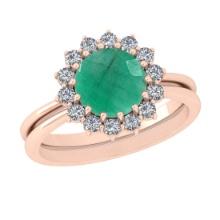 1.74 Ctw SI2/I1 Emerald and Diamond 14K Rose Gold Engagement Halo Ring