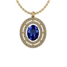 Certified 5.66 Ctw VS/SI1 Tanzanite And Diamond 14K Yellow Gold Necklace