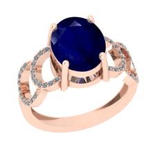 3.22 Ctw SI2/I1 Blue Sapphire And Diamond 14K Rose Gold Ring