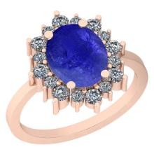 3.75 Ctw SI2/I1 Tanzanite And Diamond 14K Rose Gold Vintage Style Ring