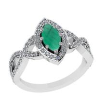 1.32 Ctw I2/I3 Emerald And Diamond 14K White Gold Engagement Ring