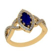 1.32 Ctw I2/I3 Blue Sapphire And Diamond 14K Yellow Gold Engagement Ring