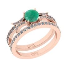 1.01 Ctw SI2/I1 Emerald And Diamond 14K Rose Gold Anniversary Set Band Ring