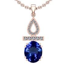 Certified 5.08 Ctw VS/SI1 Tanzanite And Diamond 14k Rose Gold Victorian Style Necklace
