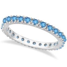 Blue Topaz Eternity Stackable Ring Band 14K White Gold 0.75ctw