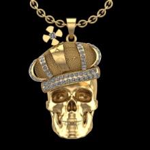 1.43 Ctw SI2/I1 Diamond 18K Yellow Gold Skull Pendant Necklace