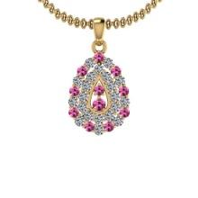 1.15 Ctw SI2/I1 Pink Sapphire And Diamond 14K Yellow Gold Pendant Necklace