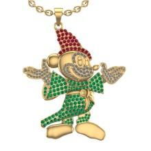 3.70 Ctw SI2/I1Ruby ,Emerald And Diamond 14K Yellow Gold Disney Mickey Mouse Pendant Necklace