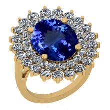 Certified 7.10 Ctw VS/SI1 Tanzanite And Diamond 14K Yellow Gold Vintage Style Ring