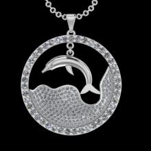 5.09 Ctw SI2/I1 Diamond 14K White Gold Zodiac Sign Fish pendant necklace