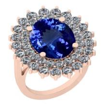 Certified 7.10 Ctw VS/SI1 Tanzanite And Diamond 14K Rose Gold Vintage Style Ring