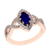 1.32 Ctw I2/I3 Blue Sapphire And Diamond 14K Rose Gold Engagement Ring