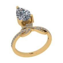 2.48 Ctw SI2/I1 Diamond 14K Yellow Gold Anniversary Ring (Pear Cut Center Stone Certified By GIA )