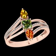 0.92 Ctw SI2/I1 Multi Sapphire And Diamond 14K Rose Gold Ring