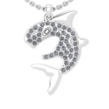 0.61 Ctw SI2/I1 Diamond 14K White Gold Fish Pendant Necklace